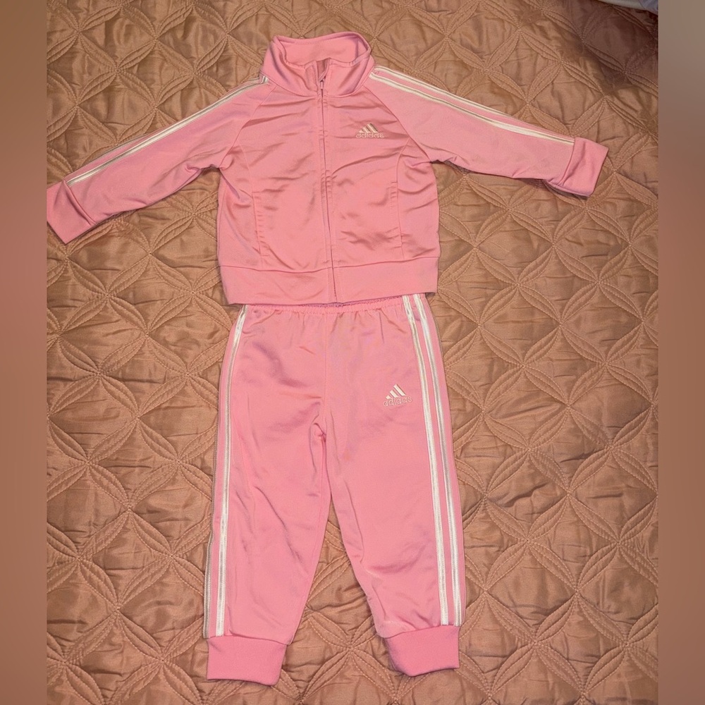 Adidas Pink and White Kids' Tracksuit